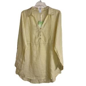 Sigrid Olsen 100% Linen Tunic Top NWT M Citron Yellow Coastal Grandma Resortwear